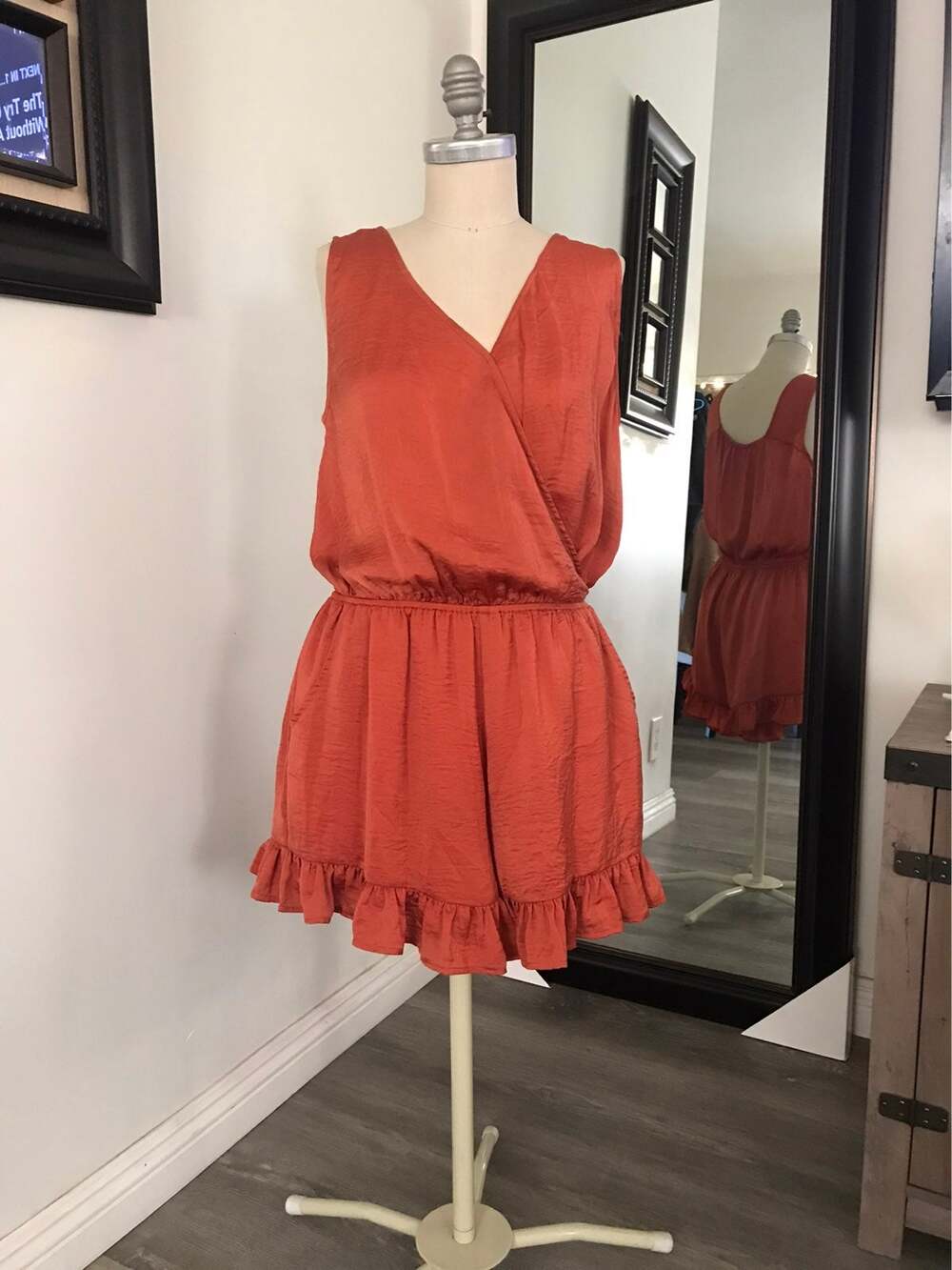 Kori American Orange Women's Sleeveless Romper with Pockets Small NWOT